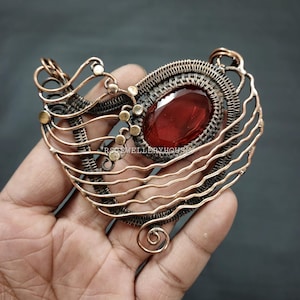 Faceted Garnet Necklace Copper Wire Wrapped Pendant Necklace Gemstone Unique Necklace Adjustable Chain Handmade Wire Jewelry Gift For Mother