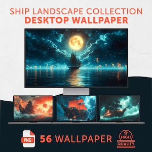 Anime Ship Landscape Wallpaper: Cinematic Desktop Backgrounds (Digital Download)