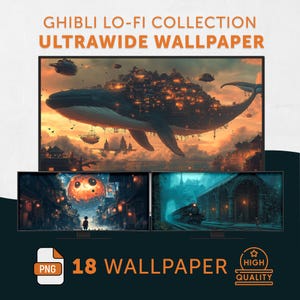 Ghibli Lo-fi Ultrawide Wallpaper, Cinematic Anime Ultrawide Background, Aesthetic Ghibli Lo-fi Mac Wallpaper, Cozy PC Art, lo-fi widescreen