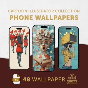 Cartoon Pop Art Phone Wallpaper Bundle: 48 Cinematic Mobile Backgrounds (Digital Download)