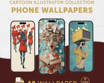Pacchetto di sfondi per cellulari Pop Art con cartoni animati: 48 sfondi cinematografici per cellulari (download digitale)