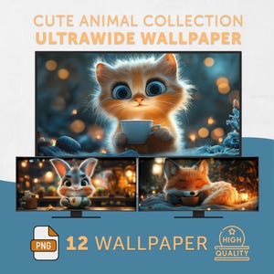 Cute Animal Ultrawide Wallpaper, Cozy Anime Widescreen Background, Cute Desktop Ultrawide Wallpaper, Cute Lofi PC Wallpaper, Ghibli Art