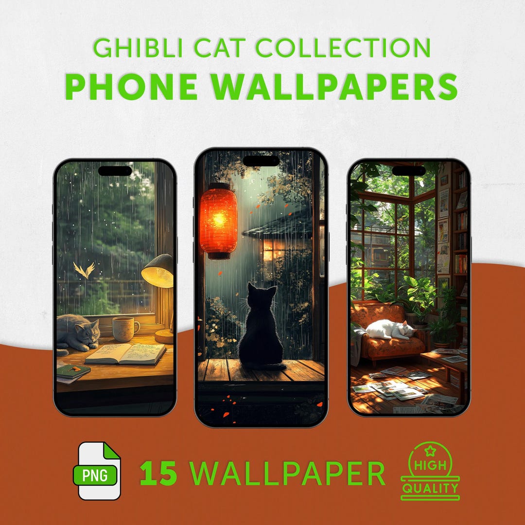 Anime Cat Phone Wallpaper Ghibli Inspired Aesthetic Background Cozy ...