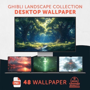 Ghibli Landscape Desktop Wallpaper, Aesthetic PC Wallpaper, Ghibli Nature Background, Anime Landscape Wallpaper for Laptop, Cozy Desktop Art