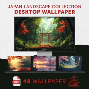 Japanese Anime Landscape Wallpaper: Tranquil Desktop Backgrounds (Digital Download)