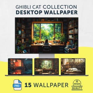 Ghibli Inspired Desktop Wallpaper Cat Aesthetic Wallpaper Cozy Lofi Background Anime Art PC Wallpaper MacBook Background Studio Ghibli Art