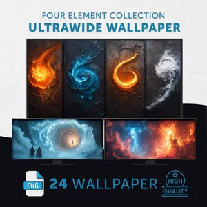 4K Four Elements Ultrawide Wallpaper: Epic Fantasy Art (Digital Download)