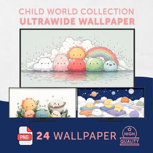 Kawaii Ultrawide Wallpaper: Child World Pastel Desktop Background (Digital Download 240 DPI)