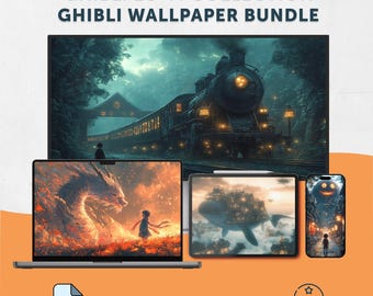 Ghibli Lo-fi Wallpaper Bundle, Desktop Phone Ultrawide Backgrounds, Aesthetic Anime Art Pack, Cinematic Digital Wallpaper Set, Mac Studio