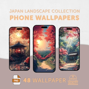 Japanese Phone Wallpaper, Aesthetic Anime Style iOS Android Background, Japan Landscape Screen, Soft Pastel Tranquil Wallpaper for Mobile