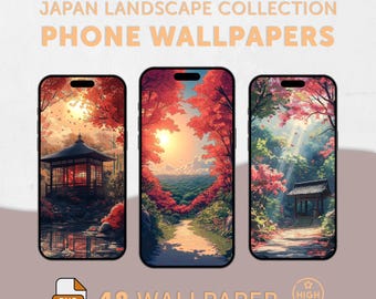 Japans telefoonbehang, esthetische anime-stijl iOS Android-achtergrond, Japans landschapsscherm, zachte pastelkleurige rustige achtergrond voor mobiel