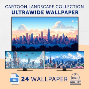 Cartoon ultrawide wallpaper, retro cozy 32:9 background for PC, Mac Studio, aesthetic 16-bit scenery digital art lo-fi digital background