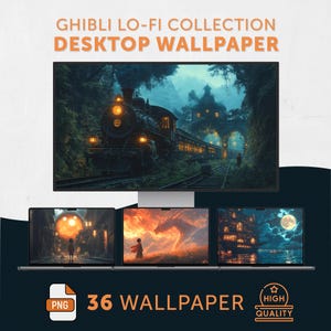 Ghibli Lo-fi Desktop Wallpaper, Aesthetic Anime Desktop Background, Cozy Cinematic PC Wallpaper, Studio Ghibli Laptop Wallpaper, Scenery