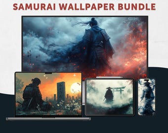 Epic Samurai Warrior Wallpaper Bundle | 4K Phone Desktop & Ultrawide Set, Cinematic Japanese Art, PC Mac Backgrounds