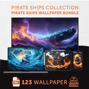 Piratenschiff Wallpaper Bundle, 4K Desktop Phone Hintergrundpaket, Ästhetische Seeabenteuer Digitale Hintergründe, Ultraweitwinkel- und Tablet-Hintergründe