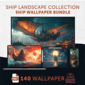 Anime Ship Landscape Wallpaper Bundle: 140 Cozy Desktop & Phone Backgrounds (Digital Download)