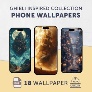 Studio Ghibli Inspired Phone Wallpaper: 18 Anime Digital Downloads (PDF)