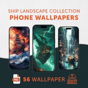 Anime Ship Landscape Phone Wallpaper: Dreamy Ocean Theme (Digital Download)