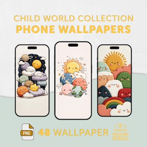 Child World Phone Wallpaper, Kawaii iPhone Wallpaper, Cute Android Background, Pastel Aesthetic Cartoon Lock Screen,Japanese Anime Wallpaper