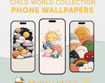 Kawaii Phone Wallpaper: Pastel Anime Lock Screen (Digital Download, 48 Wallpapers)