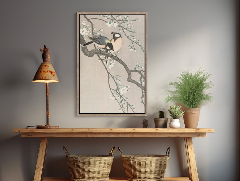Japandi Wall Art Exquisite Japanese Art Decor tits on Cherry Branch by