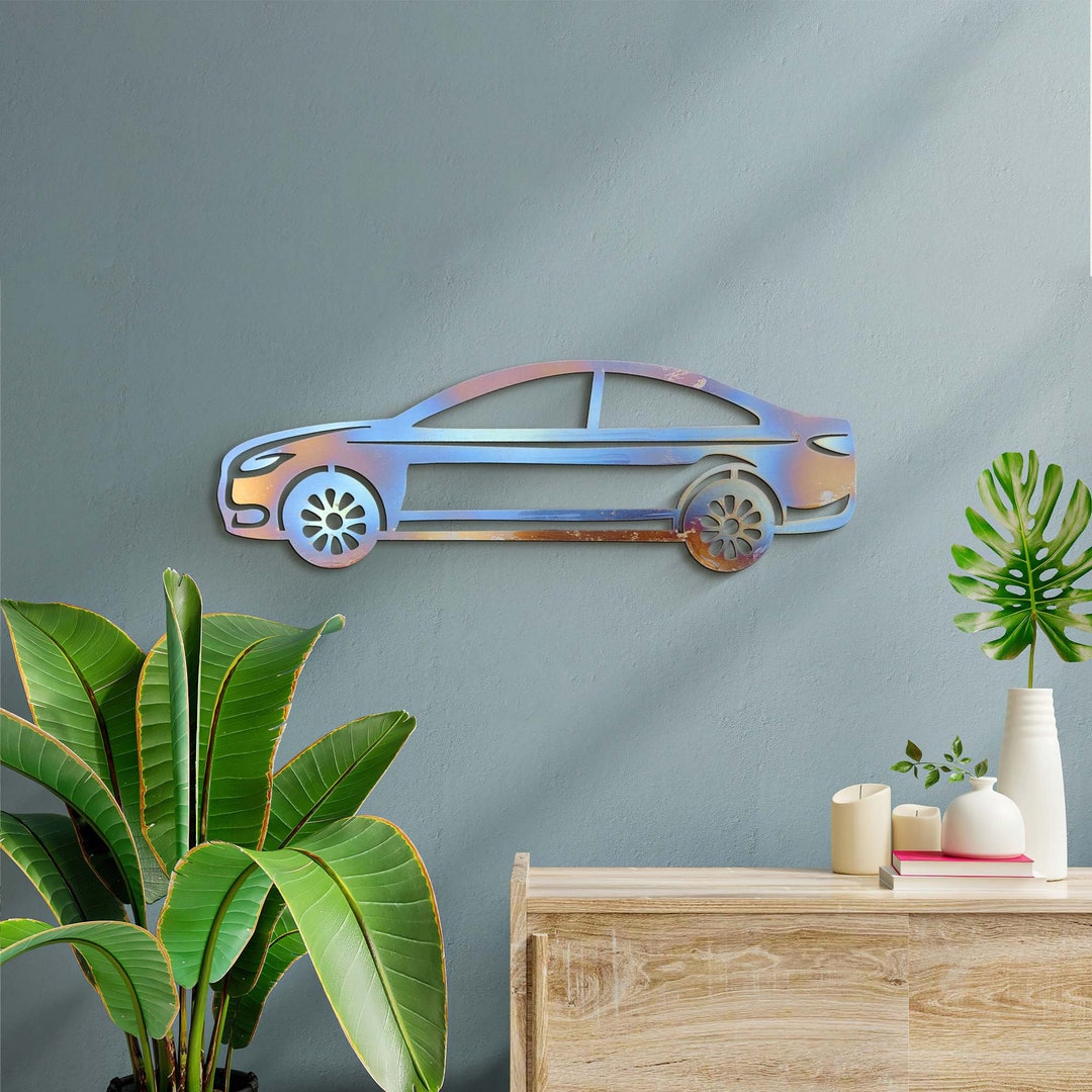 Brushed Car Metal Wall Decor, Silhouette Metal Car Wall Art, Car Garage