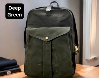 Oil Waxed Canvas Backpack, Waterproof Canvas Rucksack, Men's Bag, Gift for Him, Outdoor bag, Laptop Bag, Outdoor bag