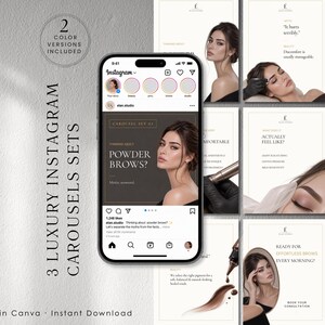 PMU Instagram Carousel Bundle | 16 Editable Canva Templates | Dark & Light Versions | Powder Brows, Healing  Brow Design Posts