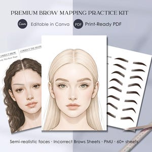 Brow Mapping Practice Kit • Semi-Realistic Faces, PMU Training (Digital Download), Incorrect Brows