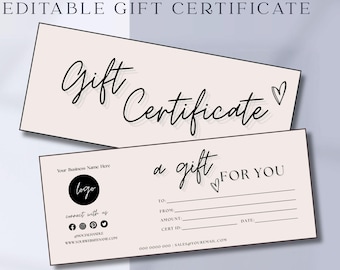 Editable Gift Certificate Canva Template | Beauty Salon Gift Voucher | Hair Lash Nail Spa Gift Card | Printable Gift Certificate