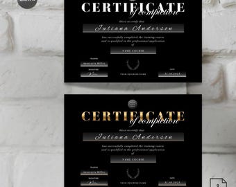 Plantilla editable de certificado de formación en belleza / Tecnología de pestañas y cejas (Canva)