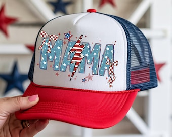 Mama Stars and Stripes Lightning 4th of July Foam Mesh Adjustable Trucker Hat