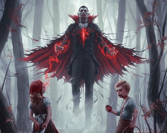 Dracula and kids Digital Horror Poster Art - Dracula forest poster art - Dracula poster prints