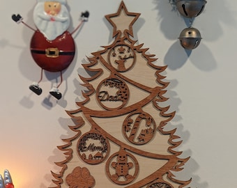 Personalized Wooden Christmas Tree Family Names and Christmas tags, Handcrafted Walnut Birch, Free Standing Tree for Unique Holiday Joy!