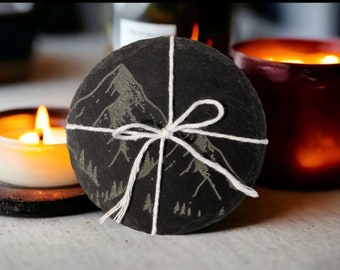 Personalized Mountain Slate Coasters, Engraved Stone Coasters Set