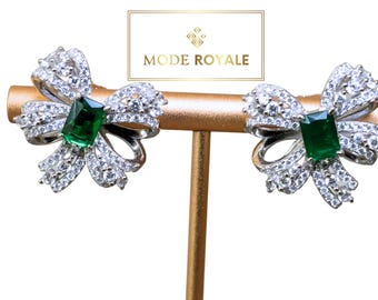 Emerald Bow Earrings: Sterling Silver Gemstone Earrings