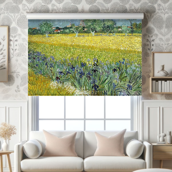 Field with Flowers near Arles Roller Shade, Van Gogh Artwork Printed Roller Blind for Kitchen, Mid Century, Blinds for Window, Decor Artwork