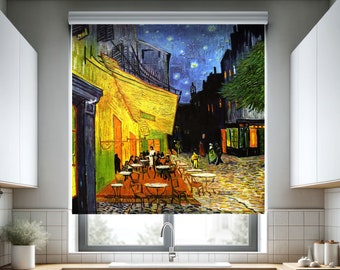 Cafe Terrace Night Roller Shade, Vincent Van Gogh Style Artwork Artistic Roller Blinds, Roller Blinds for Artistic Room