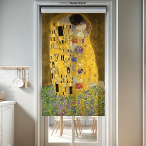 The Kiss Roller Shades for Living Room, Gustav Klimt Artwork Printed Roller Blinds, Home Window Decor image 1