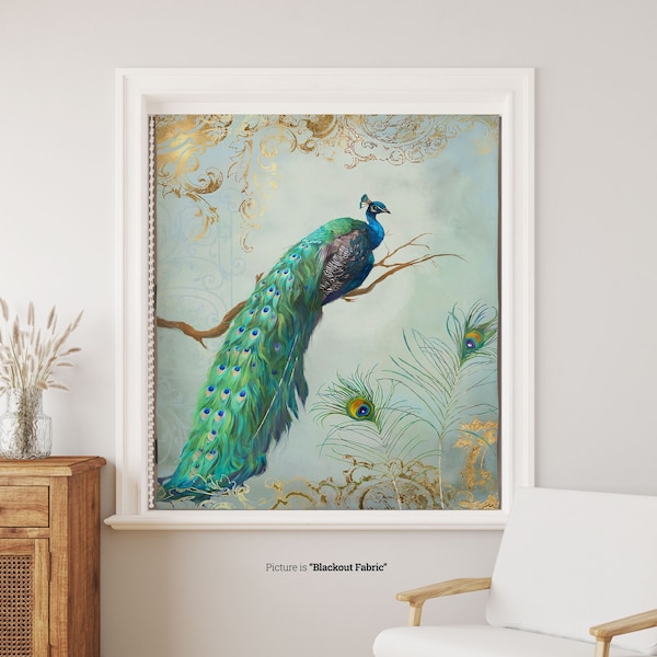 Green Peacock Printed Roller Shades, Peacock on Tree Branches Roller Blind for Living Room, Bathroom Luxury Roman Shade, Home Decor Gift