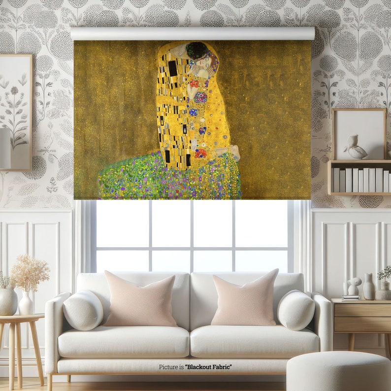 The Kiss Roller Shades for Living Room, Gustav Klimt Artwork Printed Roller Blinds, Home Window Decor image 5