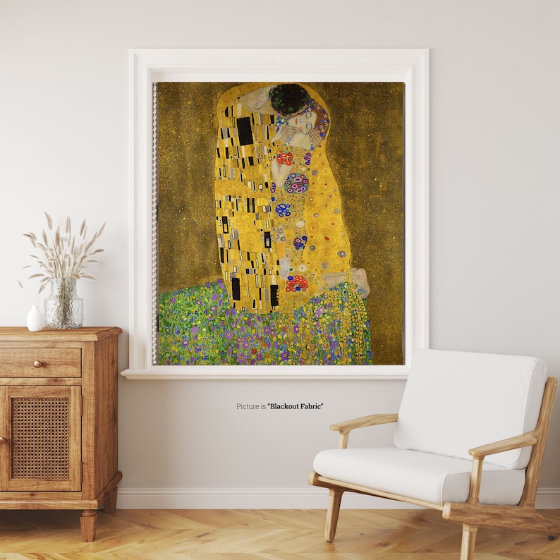 The Kiss Roller Shades for Living Room, Gustav Klimt Artwork Printed Roller Blinds, Home Window Decor image 2