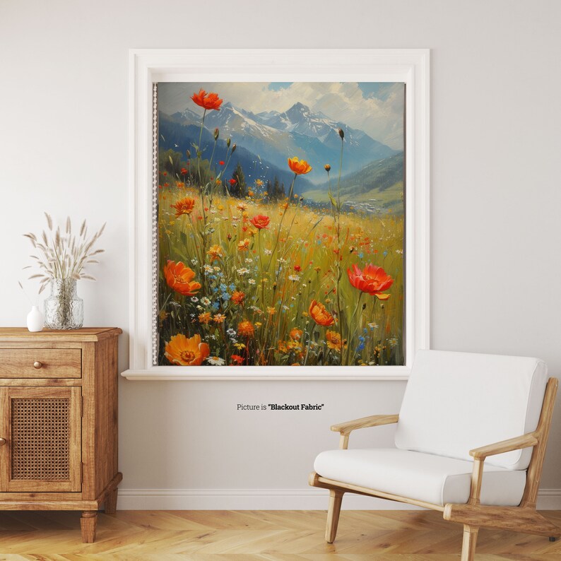 Rural Landscape Printed Roller Shade, Mountain Landspace Roller Blind, Oil Pinting Tulip Field Artwork