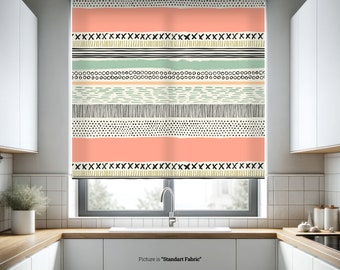 Brush Strokes Printed Roller Shades, Striped Roller Blinds for Window, French Door Colorful Custom Blinds