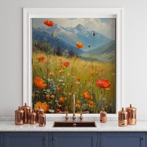 Rural Landscape Printed Roller Shade, Mountain Landspace Roller Blind, Oil Pinting Tulip Field Artwork