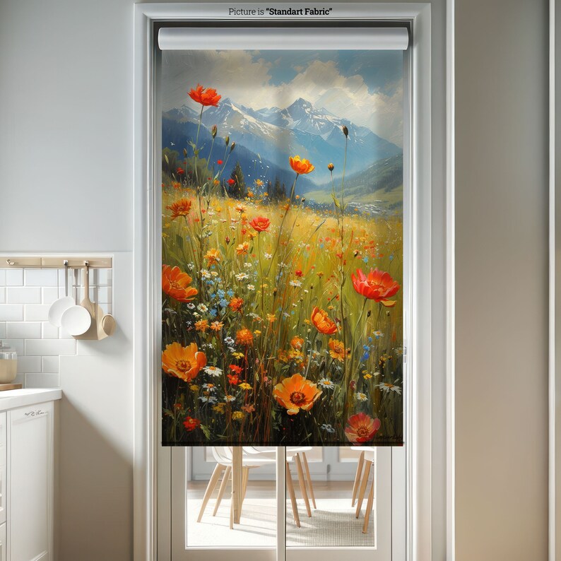 Rural Landscape Printed Roller Shade, Mountain Landspace Roller Blind, Oil Pinting Tulip Field Artwork