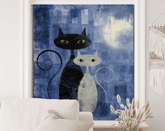 Blue Cats Pet Lover Roller Blinds, Retro Blinds for Window, Printed Roman Shades, Blackout Curtain