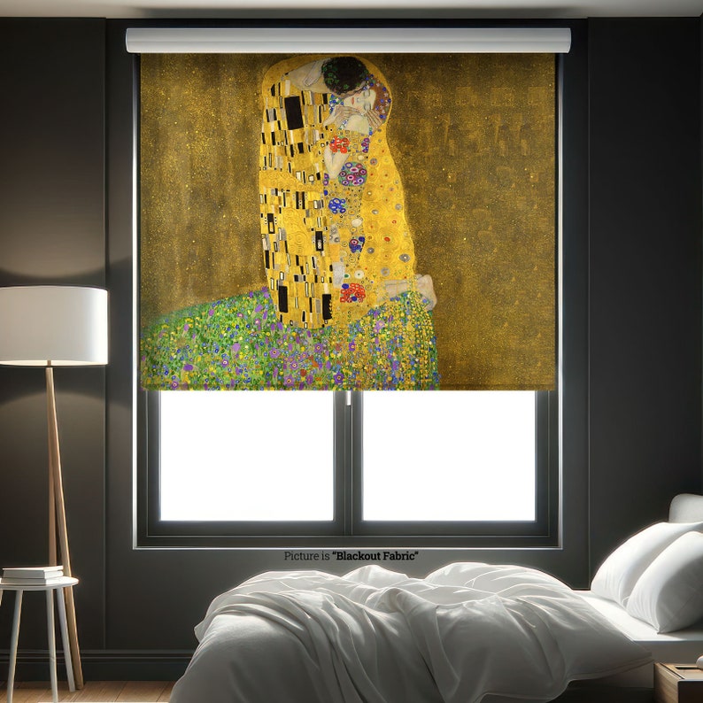 The Kiss Roller Shades for Living Room, Gustav Klimt Artwork Printed Roller Blinds, Home Window Decor image 6