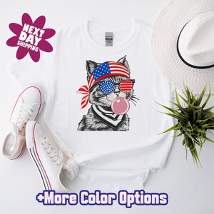 4th Of July Cat Shirt, Patriotic Cat Shirt, Bubble Gum Cat Shirt, 4th Of July Gift, Cat Blowing Bubble Gum Shirt, Bubblegum Cat Tee