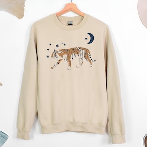 Tiger Sweatshirt, Retro Tiger Crewneck Sweatshirt, Celestial Tiger Tee, Asian Zodiac Tiger Hoodie, Astrology Gift, Vintage Tiger Sweatshirt